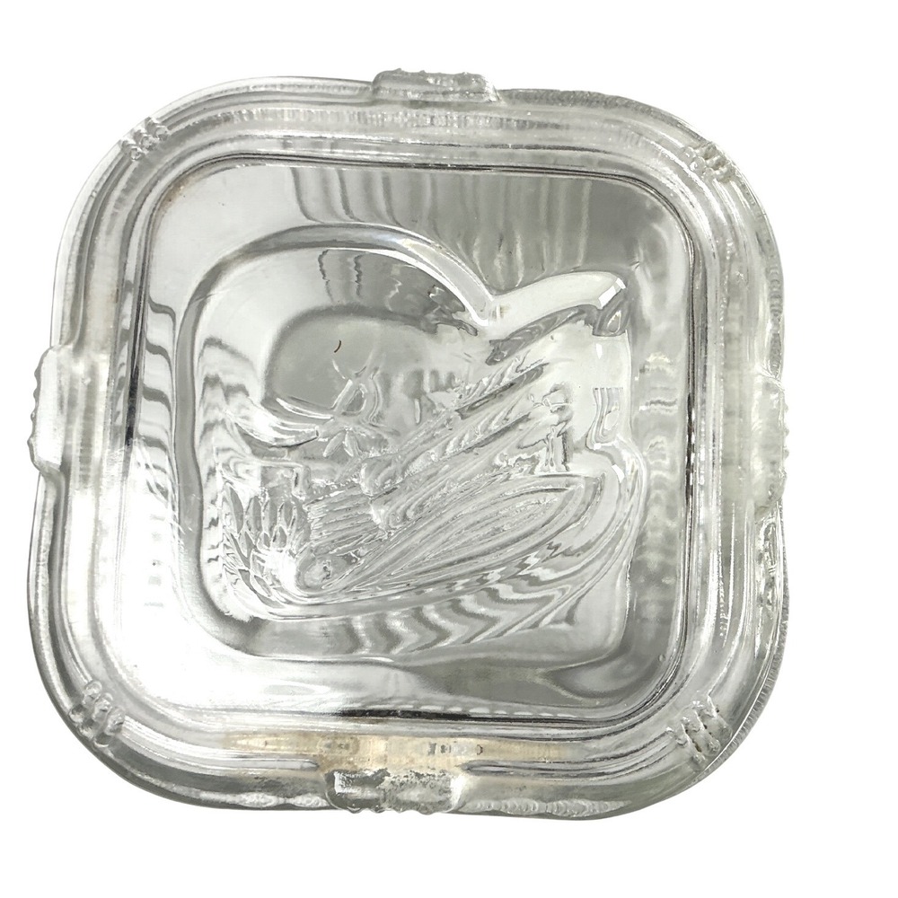 Vintage Clear Glass Refrigerator Dish with Embossed Vegetable Lid Square Ribbed